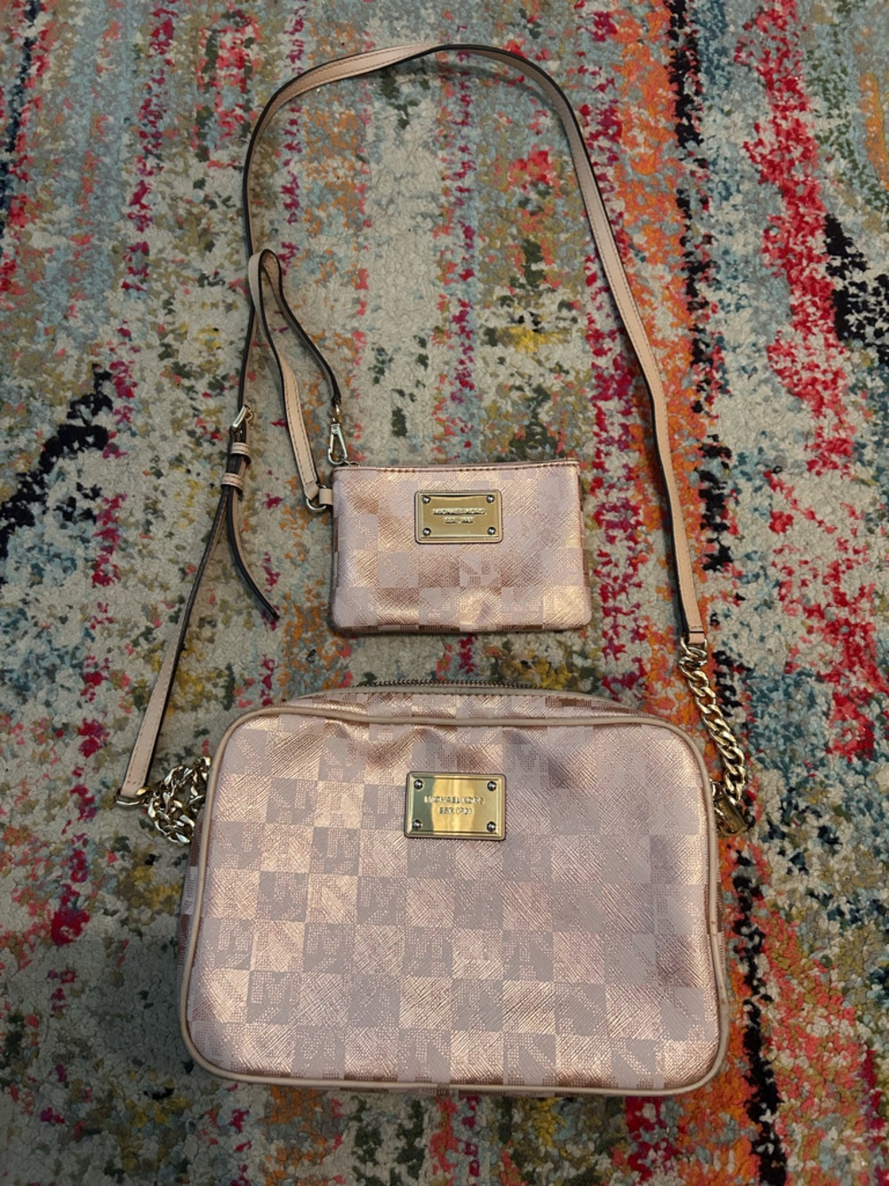 Michael Kors Metallic Rose Gold Crossbody and Wallet Set
